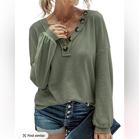 Pink Lily Tops - Pink Lily Long Sleeve Button Waffle Shirt
